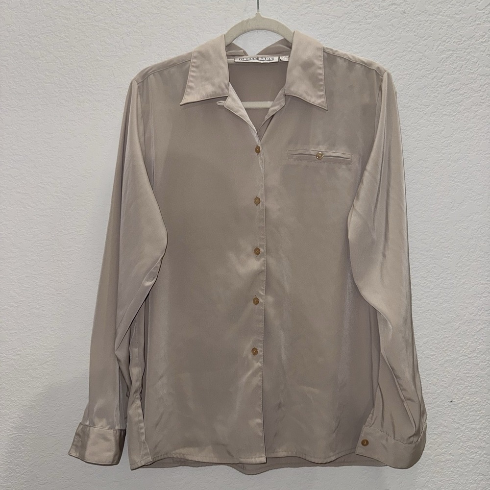 Dress Barn Women's M Button Up Shirt Lightweight Cream Utility Work Casual